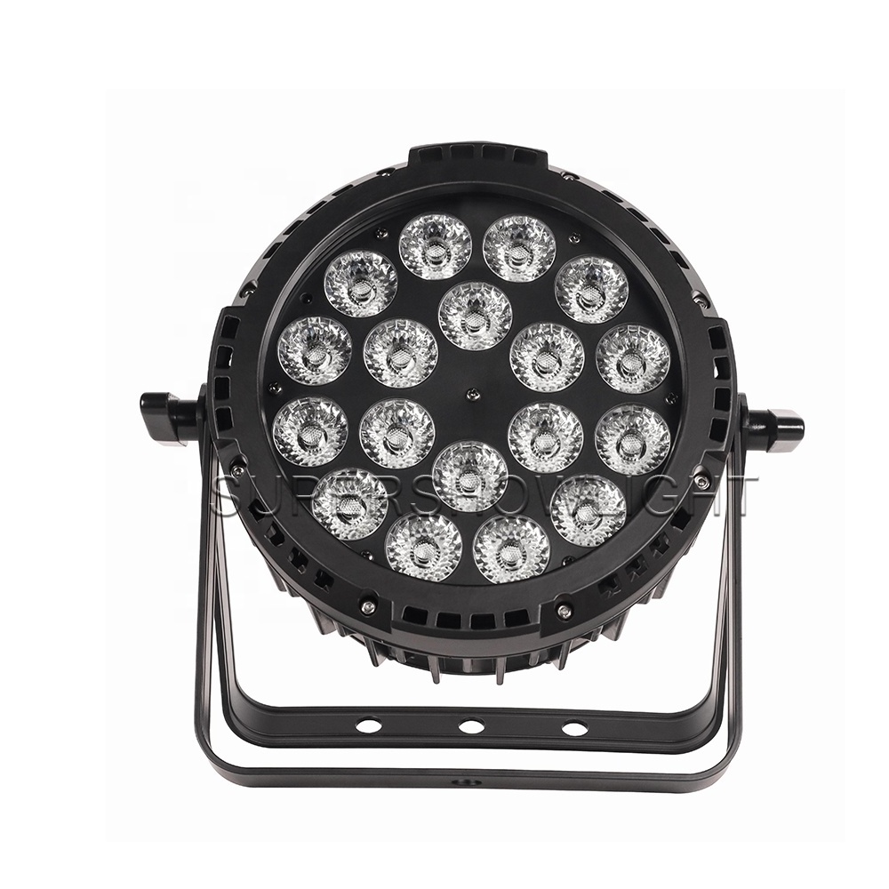 Supershow Aluminum dmx slim flat stage par led 18x18w rgbwa uv 6in1 waterproof led par light for disco party