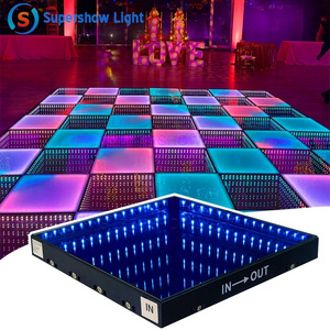 Supershow 3d infinity mirror led dance floor tiles glass panel dmx night club rgb light up led dance floor magnetic for wedding