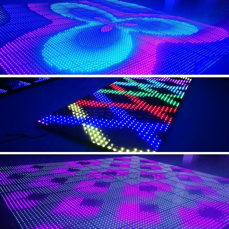 LED pixel 64 dot digital dance floor lights cheap sale dj 8x8 tempered glass dot matrix led dance floor panels