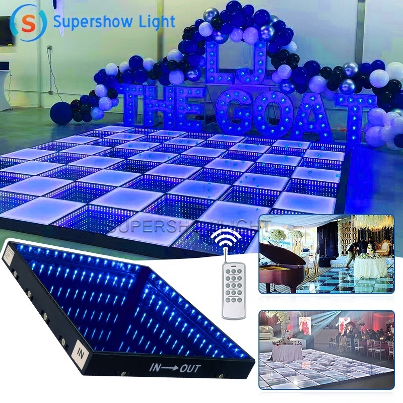 Wireless Portable RGB Led Dance Floor 3D Infinity Mirror Glass Dance Floor Panel For Wedding Event Party Stage Dj