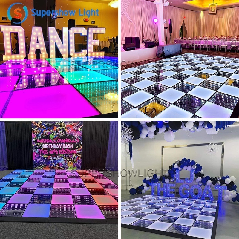 Wireless Portable RGB Led Dance Floor 3D Infinity Mirror Glass Dance Floor Panel For Wedding Event Party Stage Dj