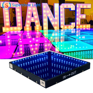 Wireless Portable RGB Led Dance Floor 3D Infinity Mirror Glass Dance Floor Panel For Wedding Event Party Stage Dj