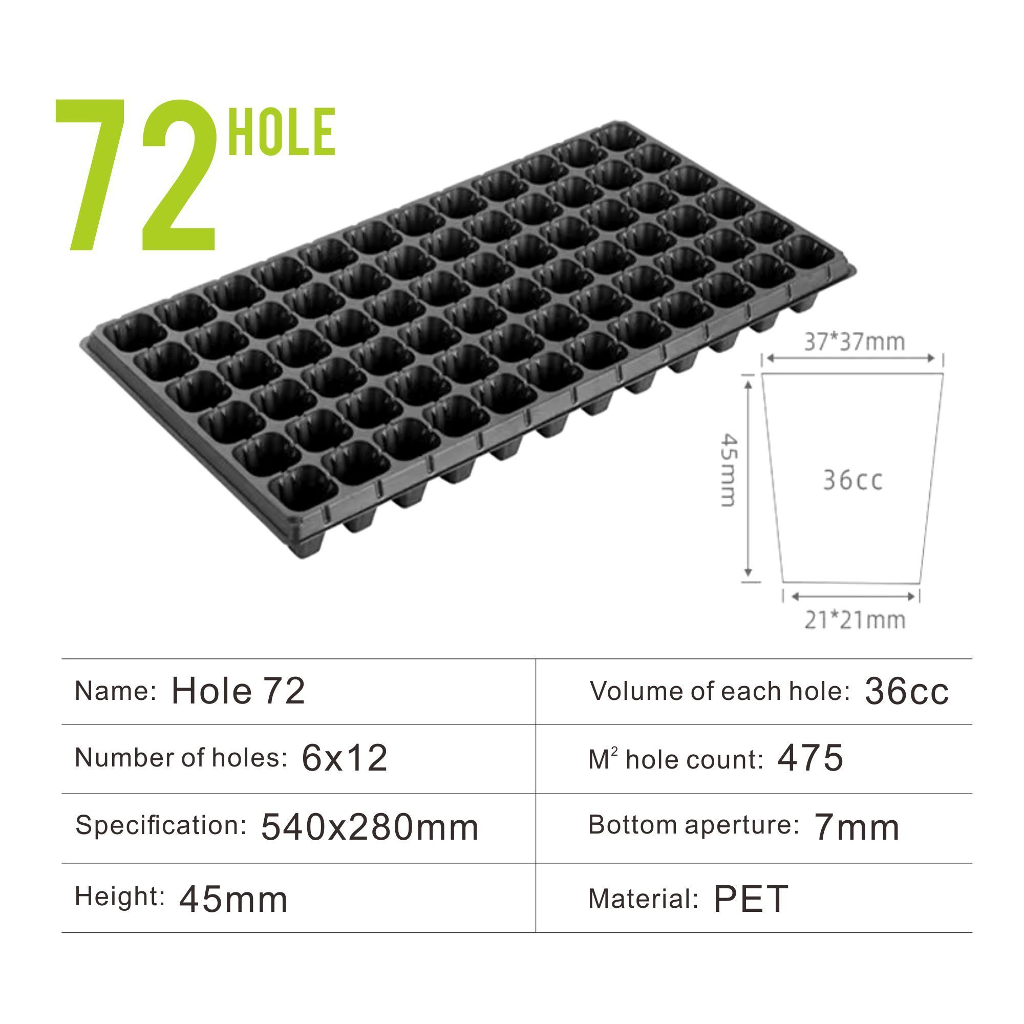 72 plant seed starting trays, suitable for nursery, germination, Wheatgrass, Succulent plant, light green, etc