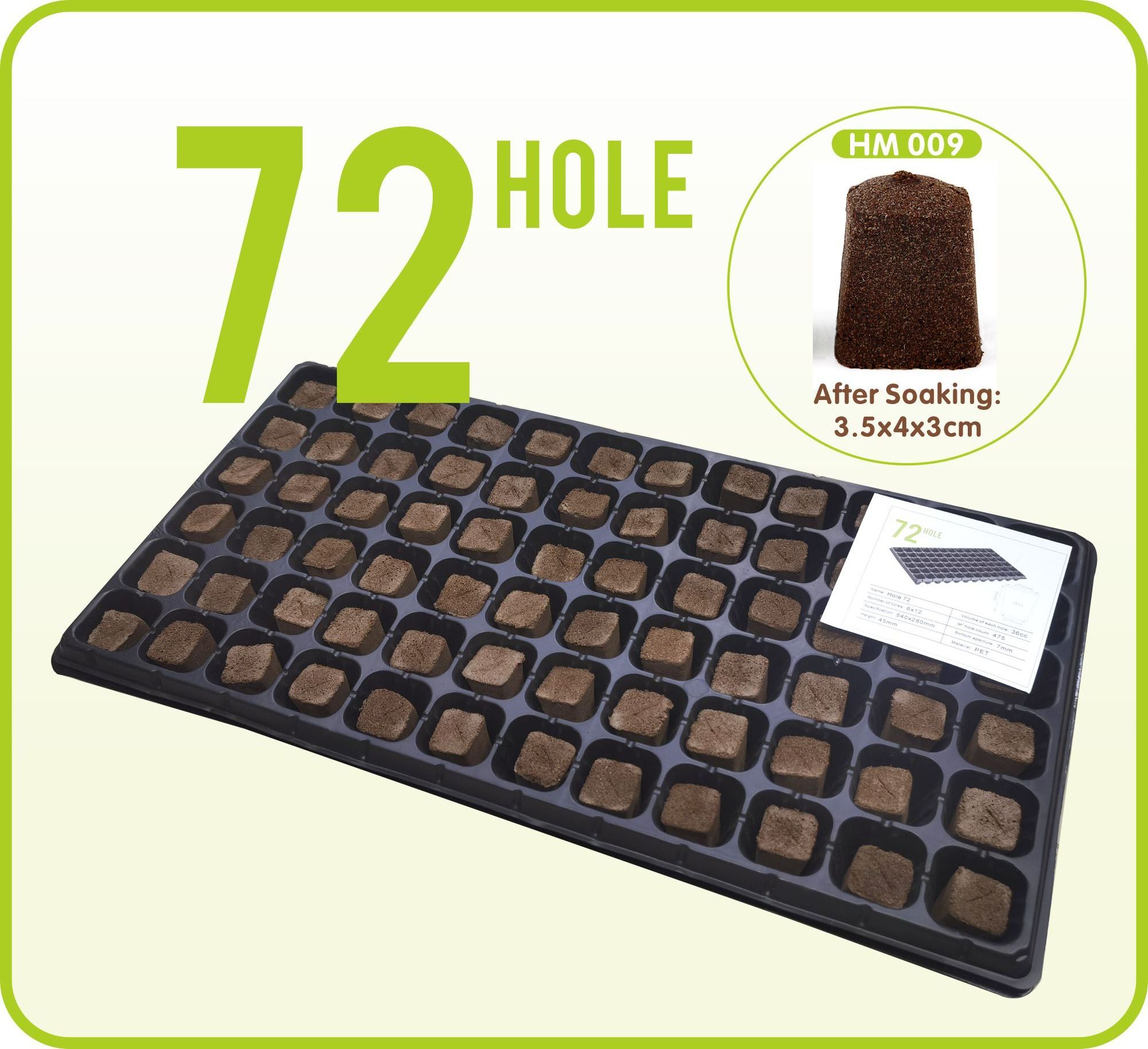 72 plant seed starting trays, suitable for nursery, germination, Wheatgrass, Succulent plant, light green, etc