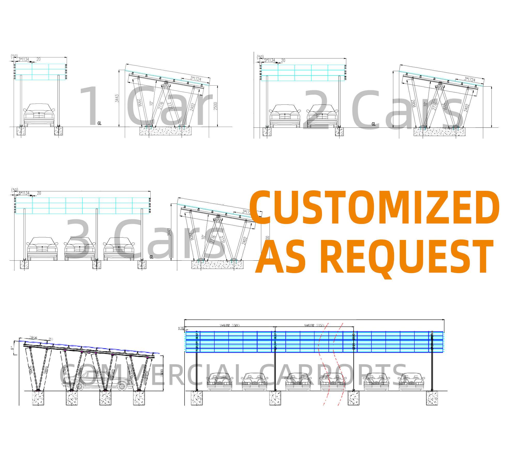 SUPERSOLAR Free Design Aluminum Easycarport Solar Carport 5kW 10kW for 1 or 2 Cars