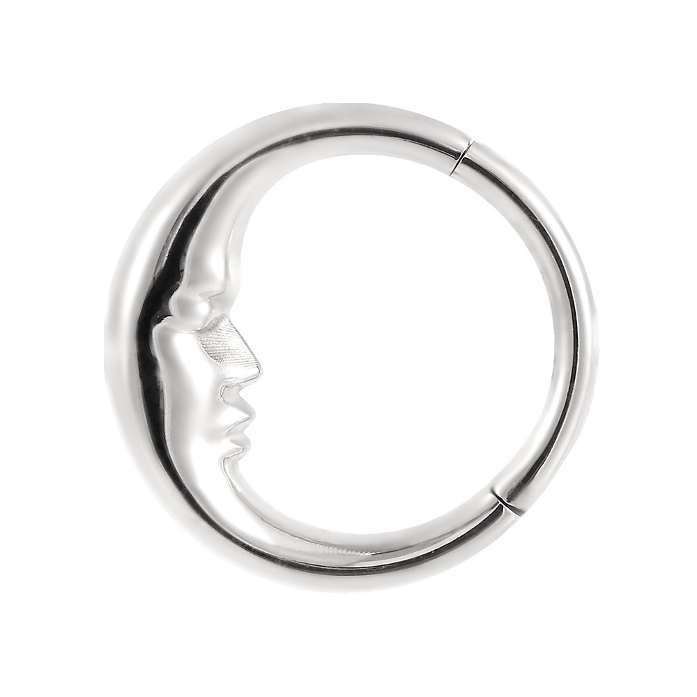 wholesale sleeping moon 18k nose rings women piercing jewelry fashion 316L stainless steel hinged segment clicker ring septum