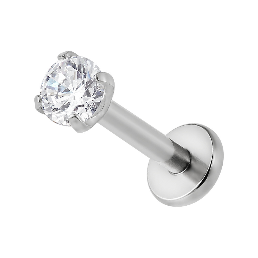 Superstar Custom G23 titanium externally threaded labret prong setting round zircon polishing PVD body piercing jewelry lip stud