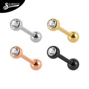 Superstar Fashion piercing jewelry zirconia cartilage tongue ring with diamond stainless steel externally threaded tongue studs