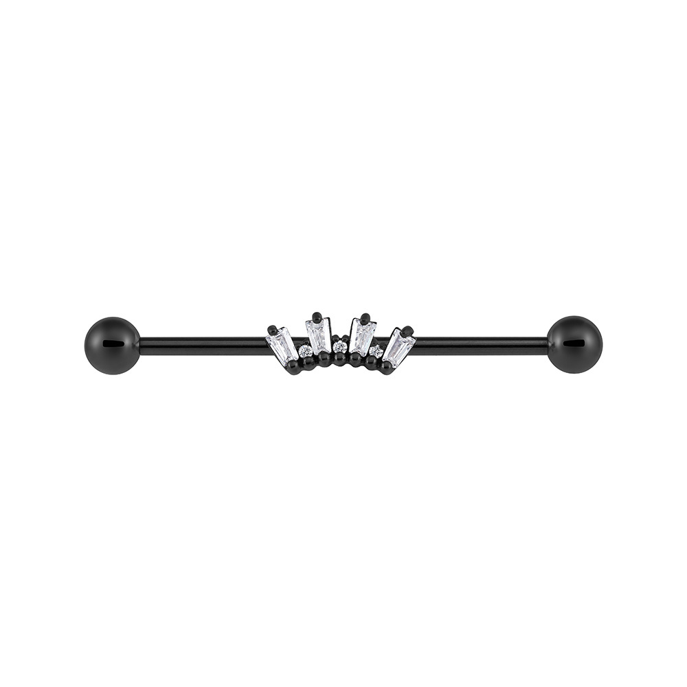 Superstar Custom 316L stainless steel industrial barbell accessories prong setting 3A white zircon PVD body piercing jewelry