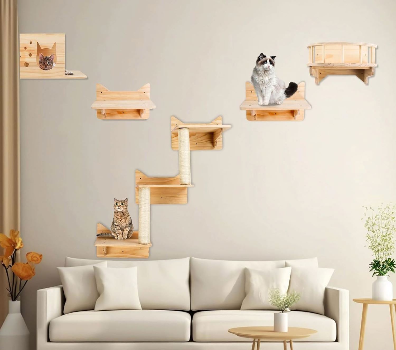 Hot Sales Eco-Friendly Wood Tree Shelves Hammock Cat Wall Platform Furniture for Climbing Cat Scratching House for Pets