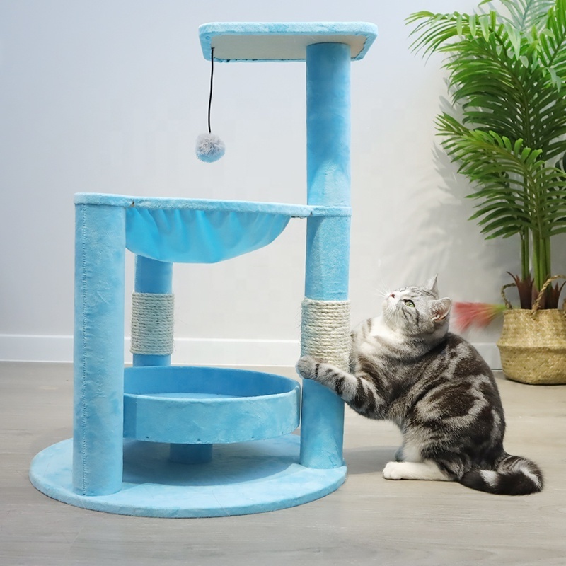 Unique Design Climbing Cat Tree Tower Luxury Interactive Pet Toy Cat Condo Sisal Post Scratcher with Hammock Modern Sustainable