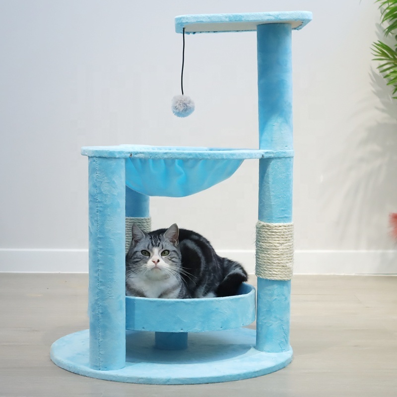 Unique Design Climbing Cat Tree Tower Luxury Interactive Pet Toy Cat Condo Sisal Post Scratcher with Hammock Modern Sustainable