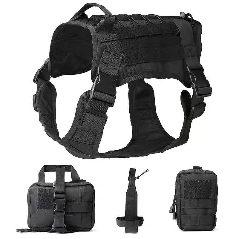 Heavy Duty Tactical Dog Harness Set XL 50 Durable Nylon K9 Vest Ribbons Padded Straps Adjustable Large Pets 1 Set/opp Bag Super