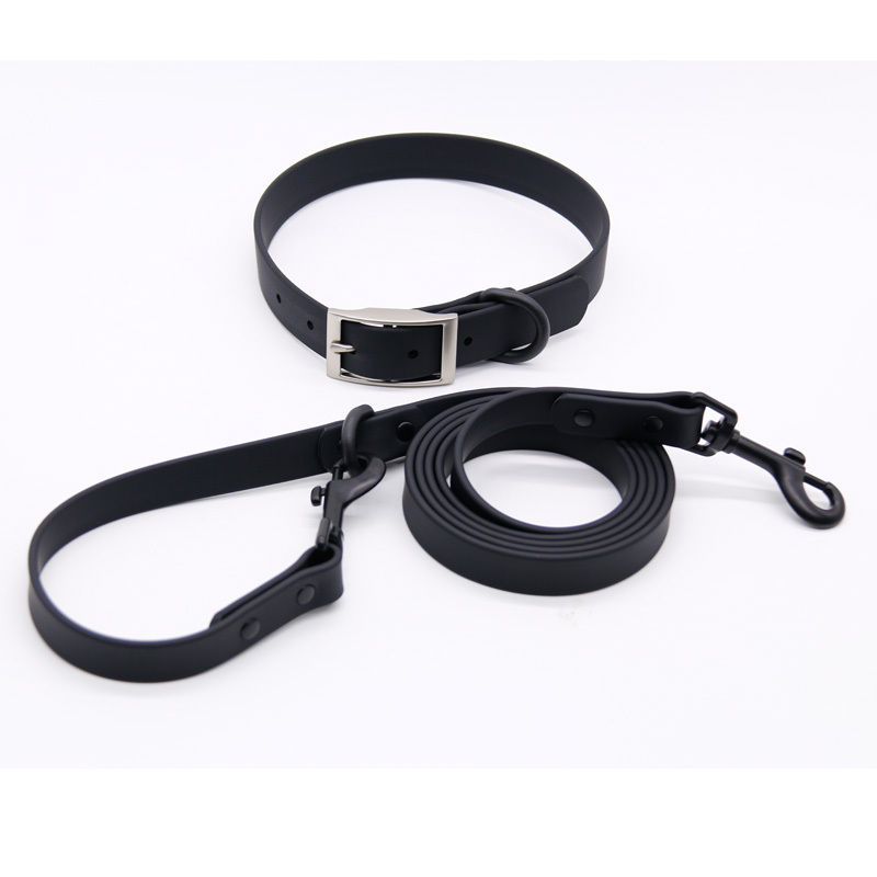 Wholesale Pet Supplies Cool Black PVC Coated Leather Dog Collar And Leash Set Nylon Material For Small Medium Large Dogs