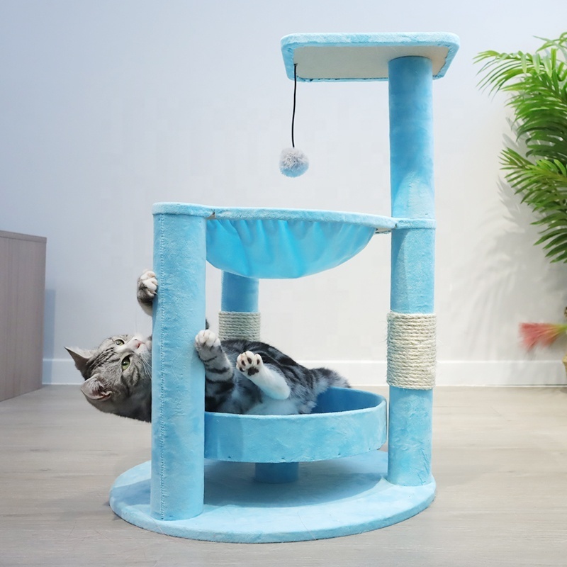 Hot Selling Multi-Functional Wood and Sisal Cat Tree Easy Assembly Cactus Design Sturdy Hammock and Tower for Pets