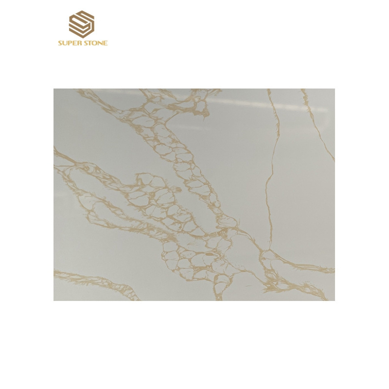 Quartz Factory SS666 Man Made Stone Arabescato Corchia Artificial Quartz Slabs With Gold Veins For Interior Design