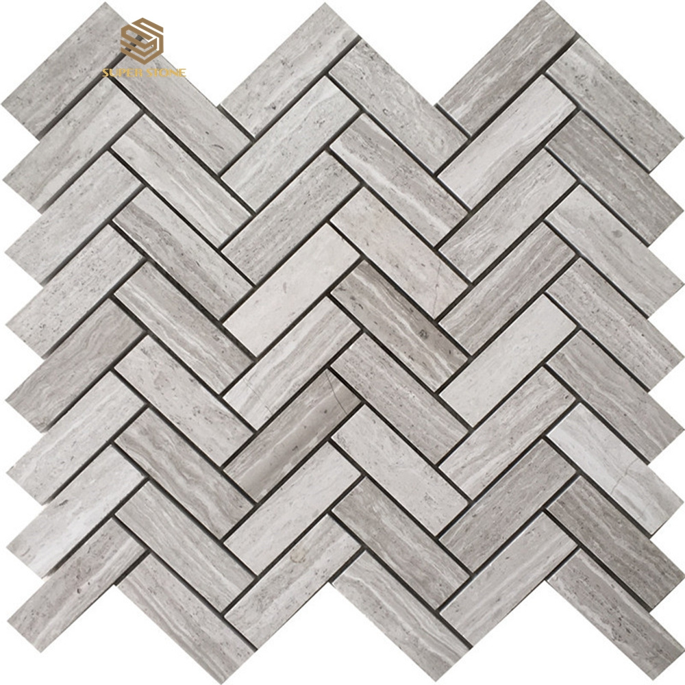 Modern Decorative Calacatta Marble Mosaic Tile Irregular Herringbone Pattern WOODEN WHITE MARBLE MOSAIC Flooring for Kitchen