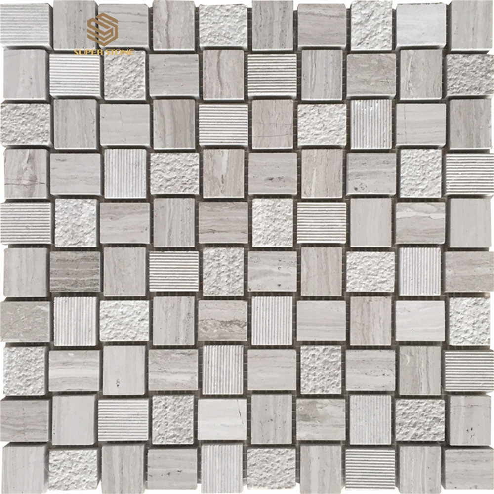 Modern Decorative Calacatta Marble Mosaic Tile Irregular Herringbone Pattern WOODEN WHITE MARBLE MOSAIC Flooring for Kitchen