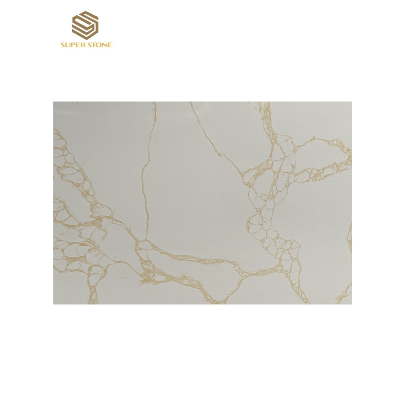 Quartz Factory SS666 Man Made Stone Arabescato Corchia Artificial Quartz Slabs With Gold Veins For Interior Design