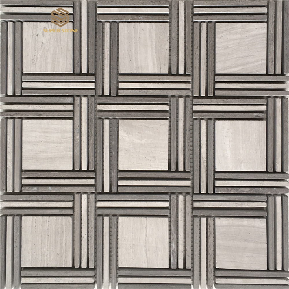 Modern Decorative Calacatta Marble Mosaic Tile Irregular Herringbone Pattern WOODEN WHITE MARBLE MOSAIC Flooring for Kitchen