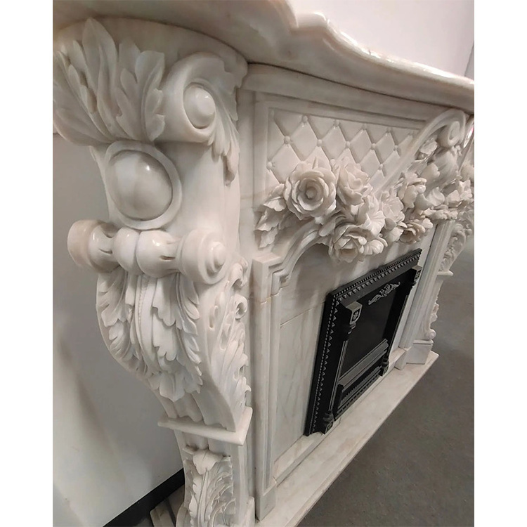 Villa Home Decor European Style Hand Carved Natural Stone Carving Calacatta Gold Marble Fireplace Sculpture Surround Mantel