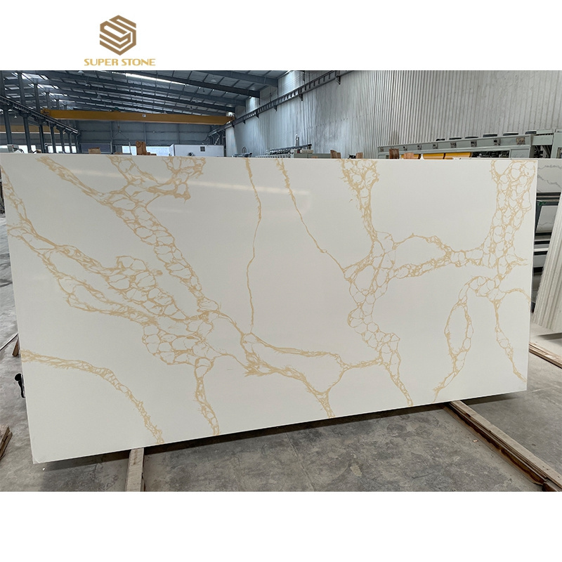 Quartz Factory SS666 Man Made Stone Arabescato Corchia Artificial Quartz Slabs With Gold Veins For Interior Design