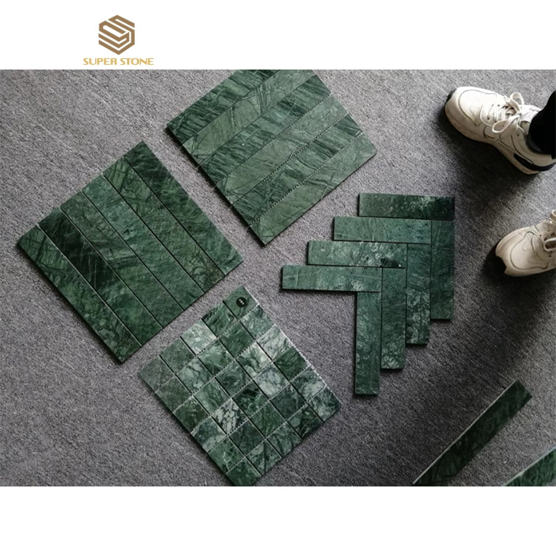 Green Marble Rectangular Stacked Strip Mosaic marble tile mosaic