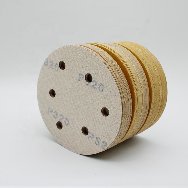 Grinding Car Metal Wood Round Yellow Grinding Self Abrasive Lijas Sandpaper Disc Orbital Sanding Discs 150mm 6 Hole Sandpaper