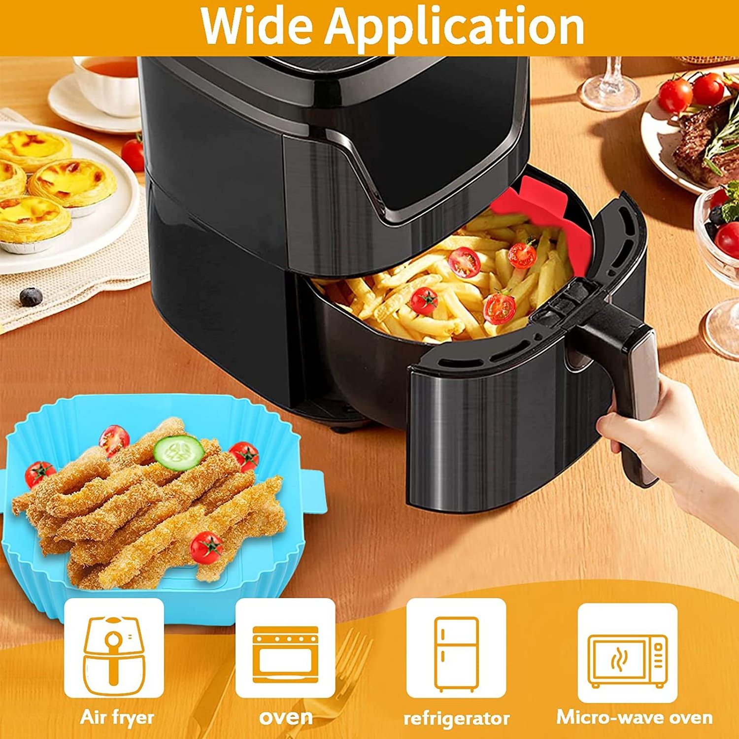 Air Fryer Silicone Liners Reusable Air Fryer Square Liner  Heat Resistant Easy Cleaning Air Fryer Silicone Pot