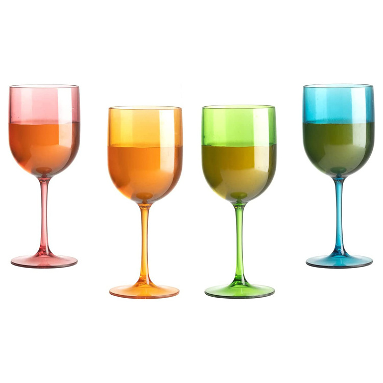 16 Ounce Unbreakable Acrylic Wine Glasses  Plastic Reusable Colored Water Goblets Large Capacity Shatterproof Glassware