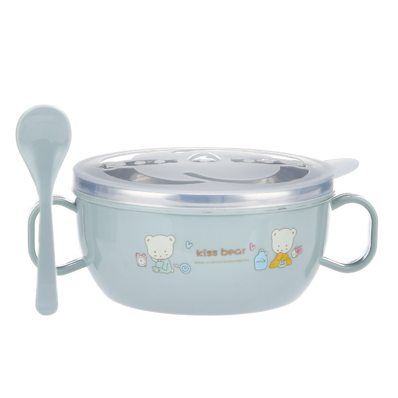 Cute Stainless Steel Food Bowl with Lid and Spoon Food Storage Small Hot-proof Lunch Box with Handle for Kids