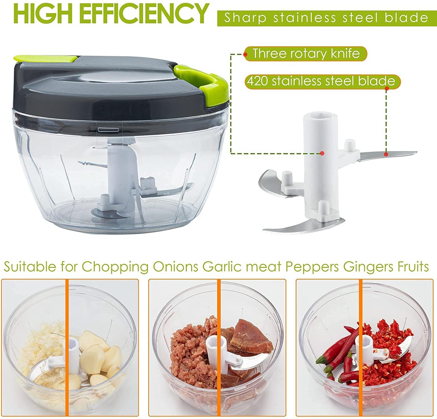 Green Fruits Nuts Onions Vegetable Hand Manual Pull Mixer Processor Mincer Blender Food Chopper