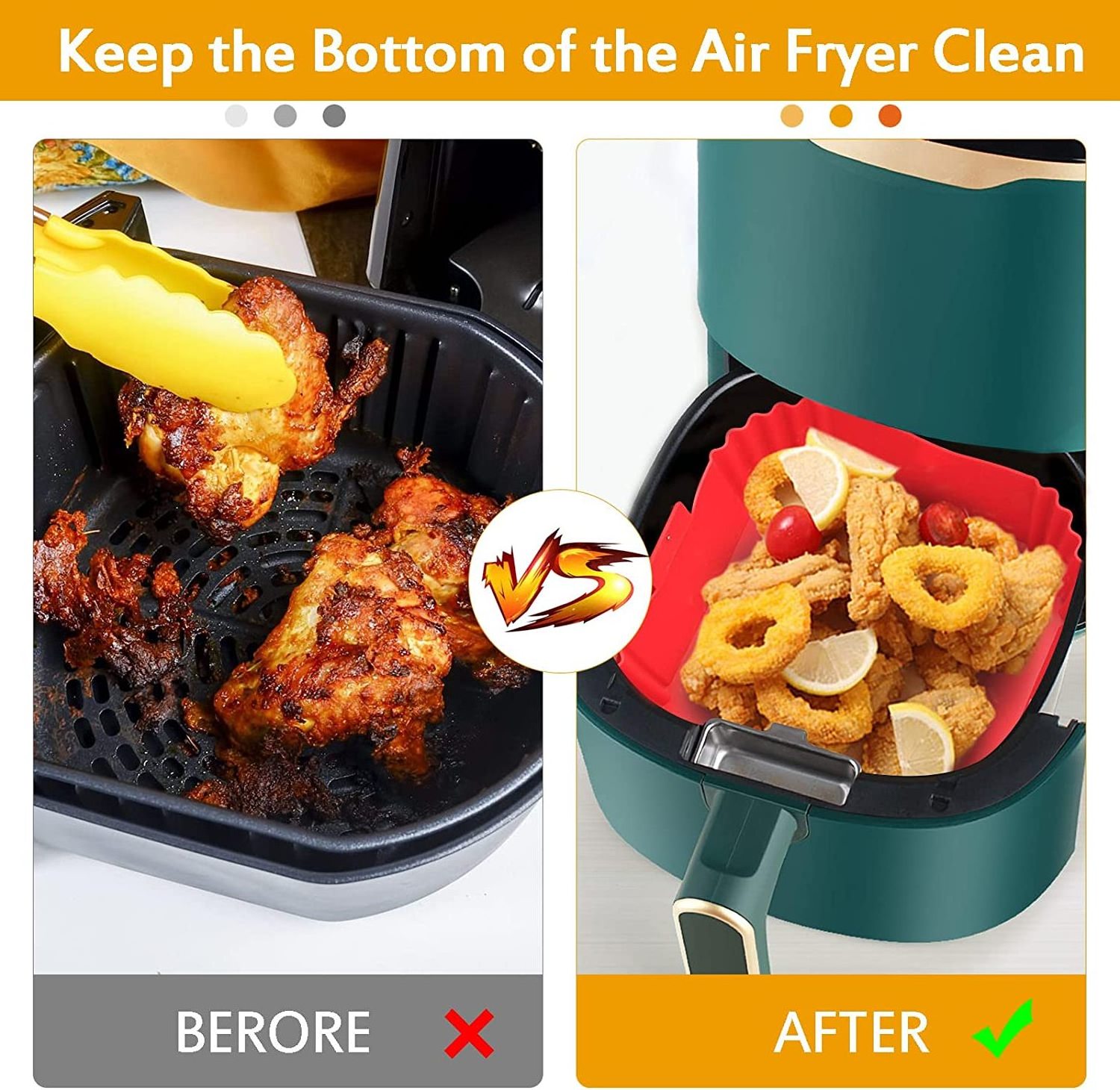 Air Fryer Silicone Liners Reusable Air Fryer Square Liner  Heat Resistant Easy Cleaning Air Fryer Silicone Pot