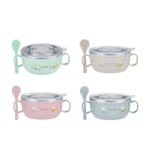 Cute Stainless Steel Food Bowl with Lid and Spoon Food Storage Small Hot-proof Lunch Box with Handle for Kids