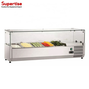 Countertop Condiment Refrigerated Prep Station, Pizza and Salad prep table with Glass Sneeze Guard