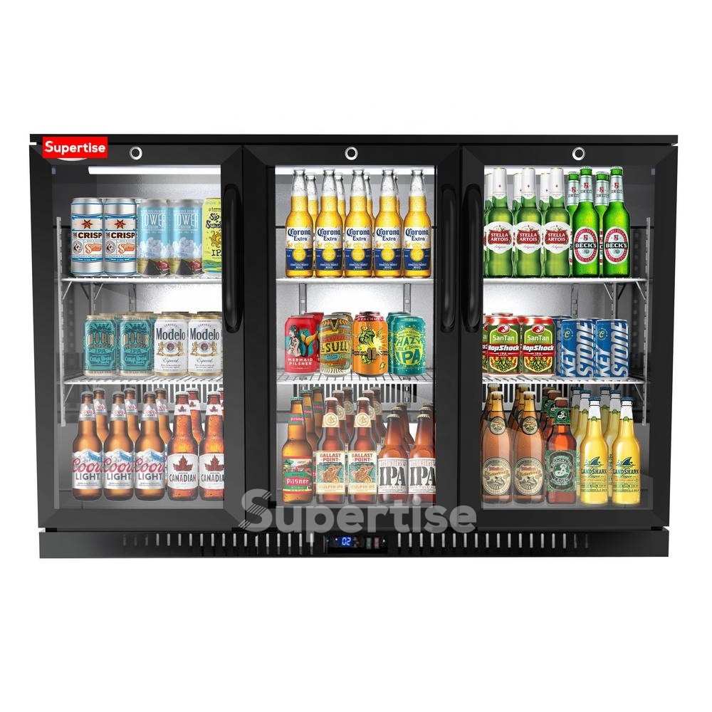 Supertise Black Hinge Swing 3 Doors Bottle Beer Fridge Display Refrigerator Glass Drink Back Bar Cooler