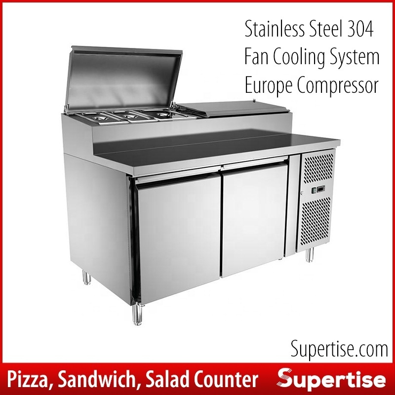 Top Saladette refrigeration sandwich prep tables R134a Salad fridge bar equip Salad Pizza counter refrigerator display