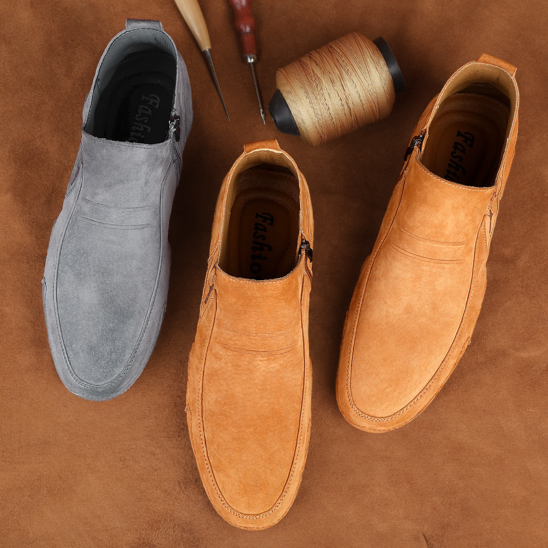 Men's British Leather Shoes Comfortable Handmade Loafers Lightweight Walking Driving Shoes Moccasins Slip On Suede Casual Shoes