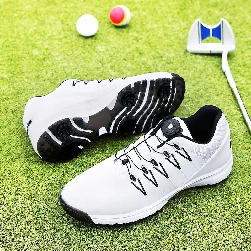 New Arrival Wholesales Leather Non-slip Rotation Shoelace Professional White Mens Golf Shoes