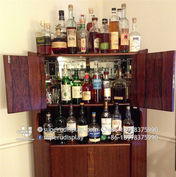 Wine Shelf Display Small Retail Shop Interior Design Floor Standing Wood Shelving For Whisky Shops