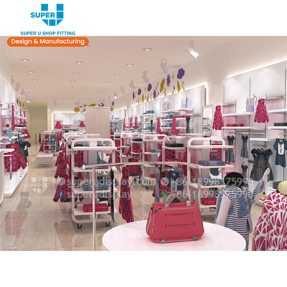 Customized Children Clothing Shop Fitting Retail Kids Clothes Display Furniture Clothes Display Rack for Kids