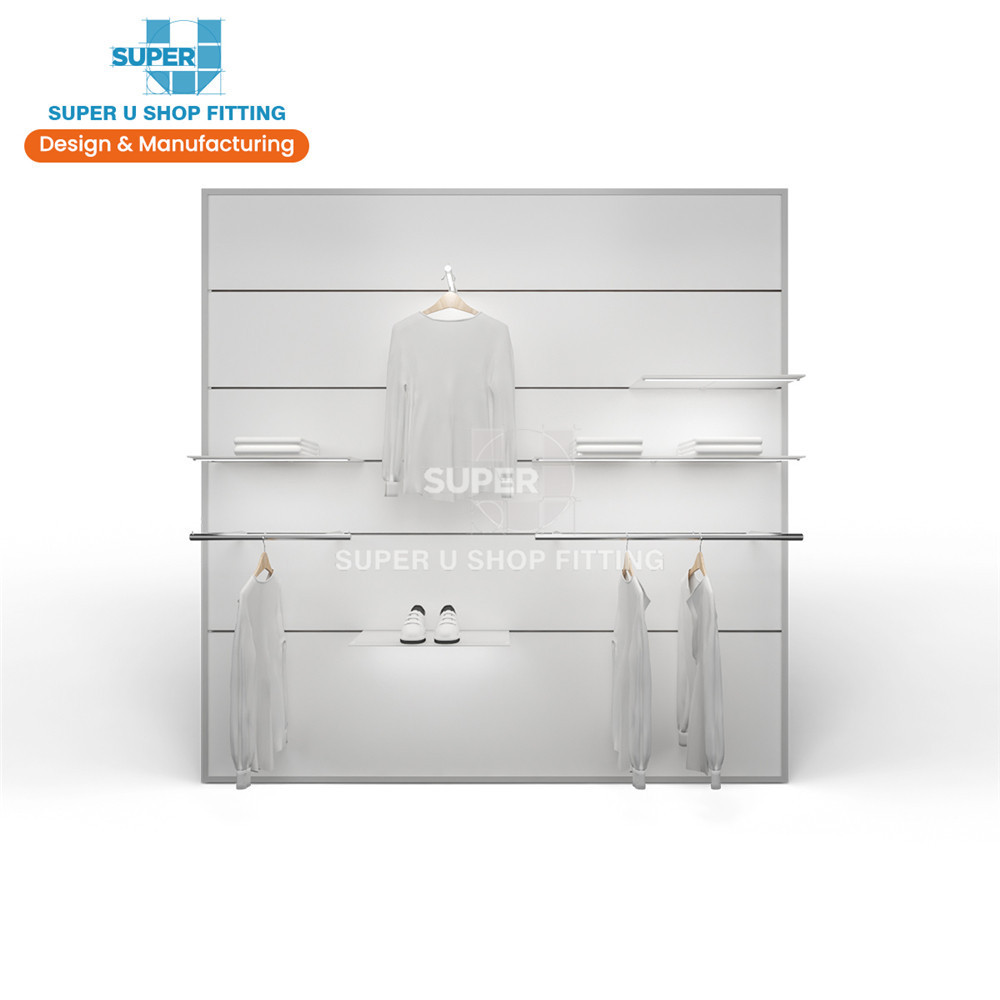 Luxury Wall Mounted Shelf LED Display System Shop Furniture Garment Display Furniture Clothing Shop Shelving Display Shelving