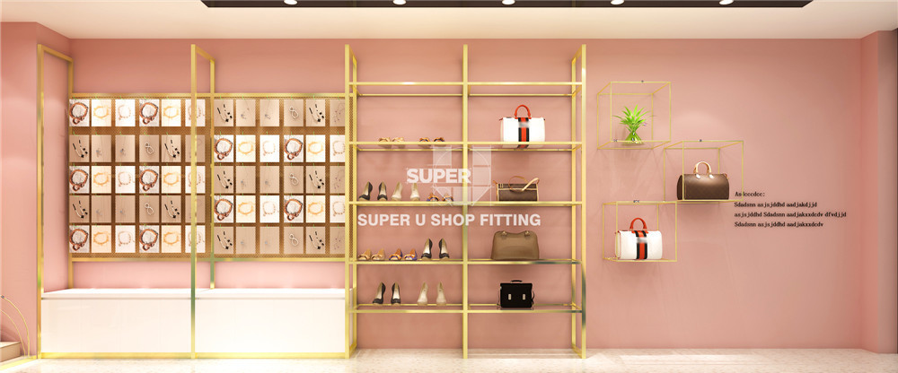 Hot Fashion Girl Clothing Store Interior Design Custom Gold Boutique Display Rack for Garment