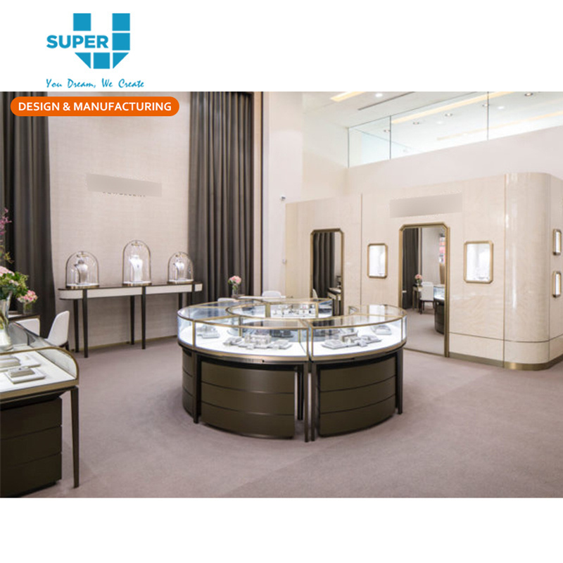 Custom Jewelry Boutique Showcases Retail Jewelry Store Glass Round Counter for Display