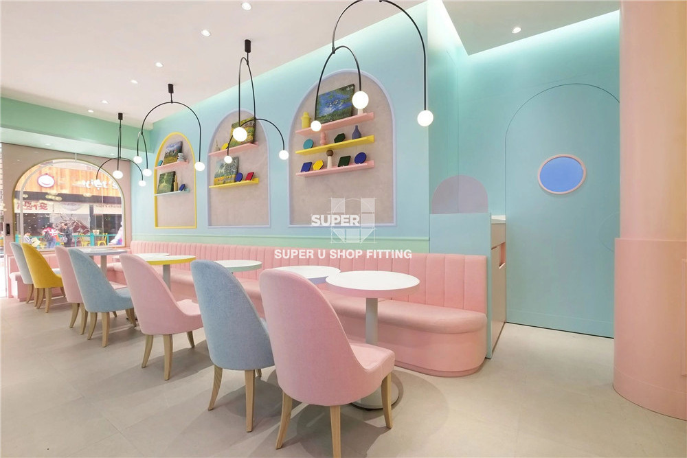 Pink Confectionery Store Fixtures Decoration Custom Yogurt Shop Display Furniture Bespoke Ice Cream Shop Interior Design