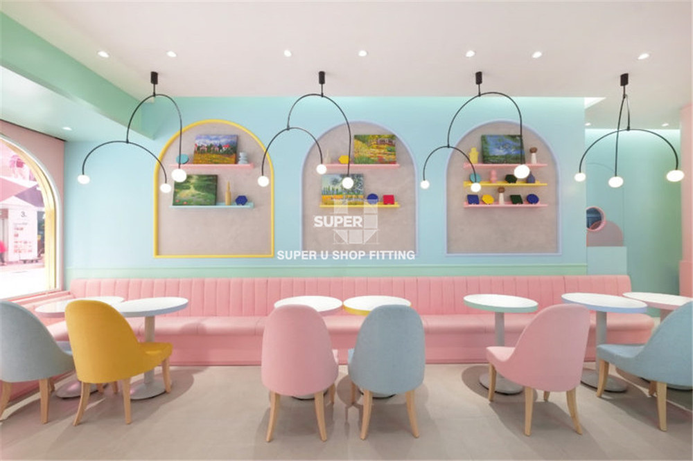 Pink Confectionery Store Fixtures Decoration Custom Yogurt Shop Display Furniture Bespoke Ice Cream Shop Interior Design