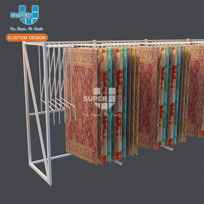 Metal Rug Stand Display Rug Rack Beautiful Design with Arms Push Hanger Rug Super U Display Wholesale Custom Wood Customized