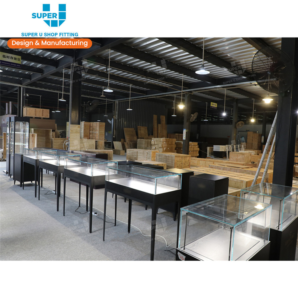 China Guangzhou Glass Display Showcase LED Light Shop Display Case Wholesale Glass Cabinet Vitrine Counter Desk