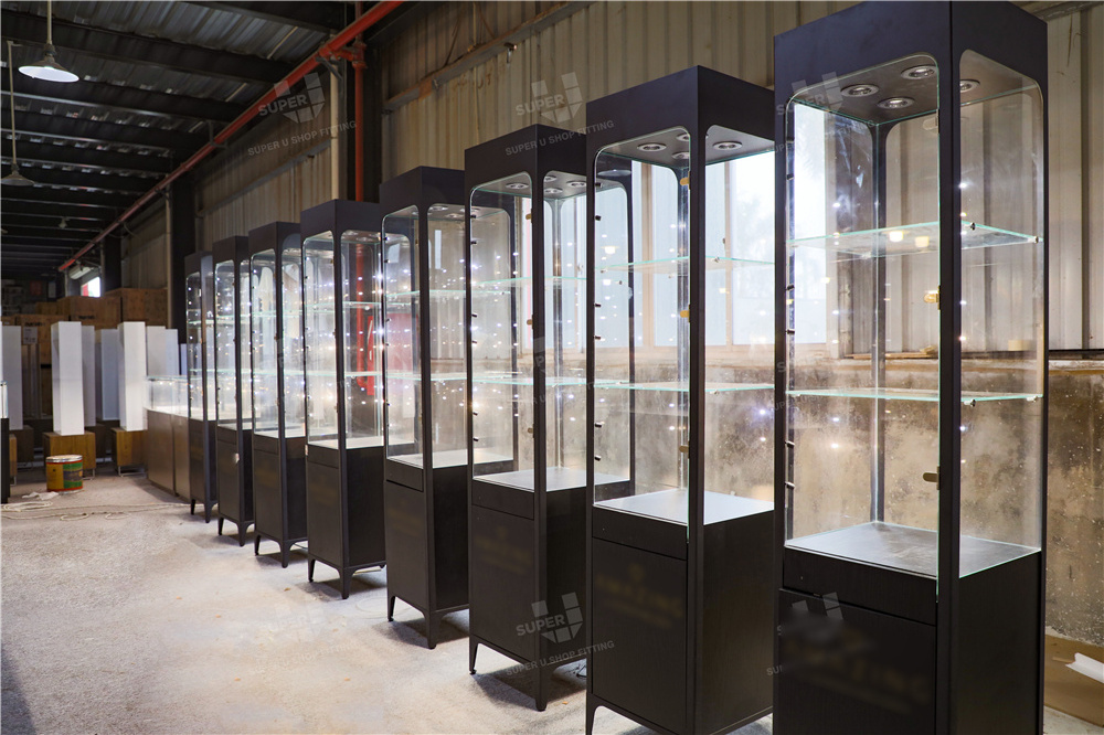 China Guangzhou Glass Display Showcase LED Light Shop Display Case Wholesale Glass Cabinet Vitrine Counter Desk