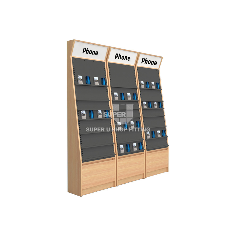 Floor Standing Wall Cellphone Case Metal Display Rack Mobile Phones Accessories Showcase Wooden Mobile Phone Case Display